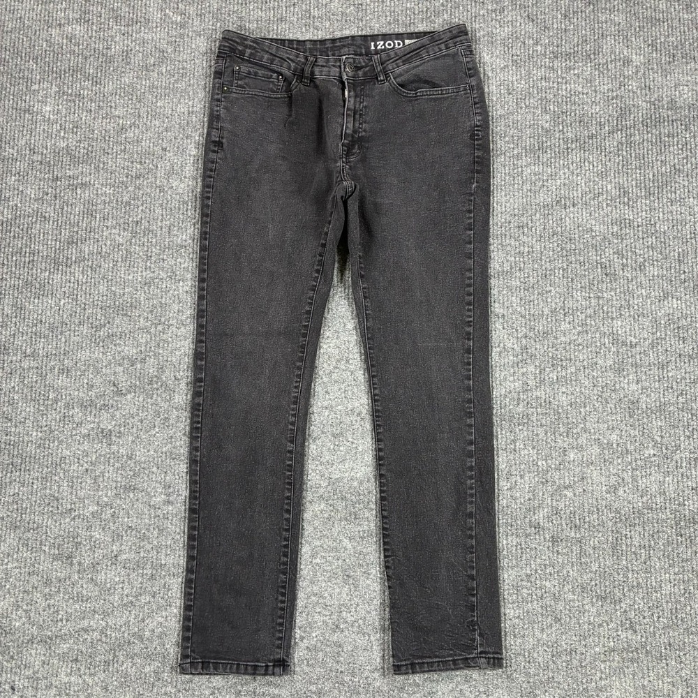 IZOD Slim Straight Fit Jeans Mens Size 34x32 Black Denim Stretch Low Rise